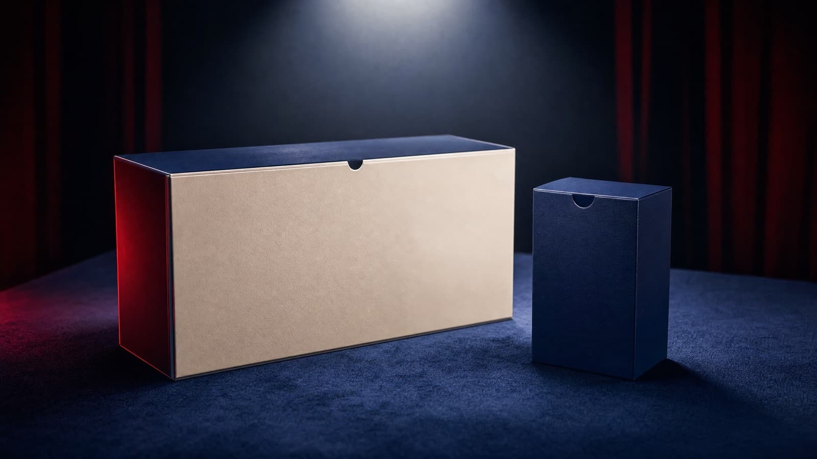 A large premium hobby box beside a small retail blaster box — hobby box vs. retail box