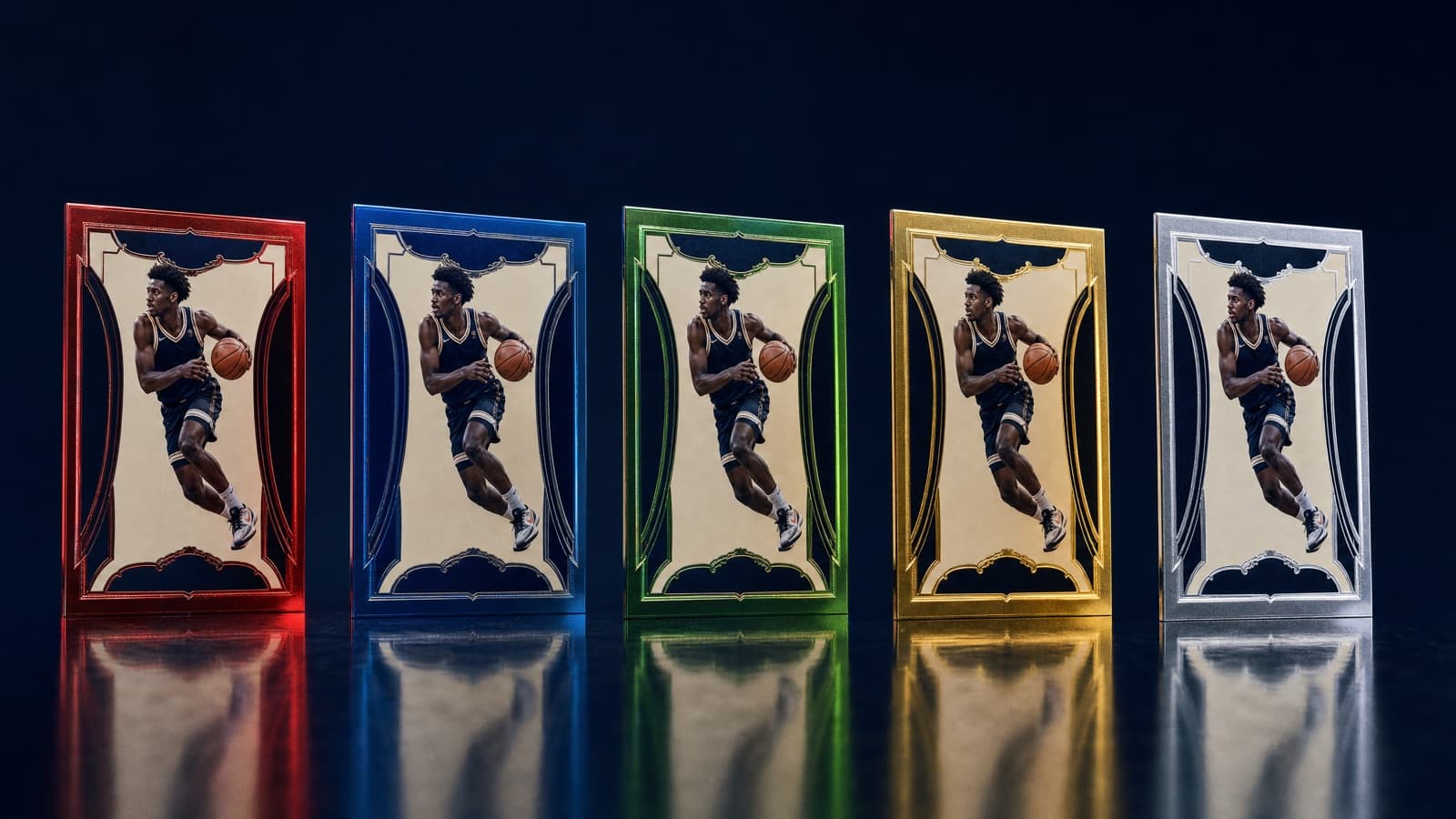 The same card design repeated in a rainbow of parallel color variations — what is a parallel card